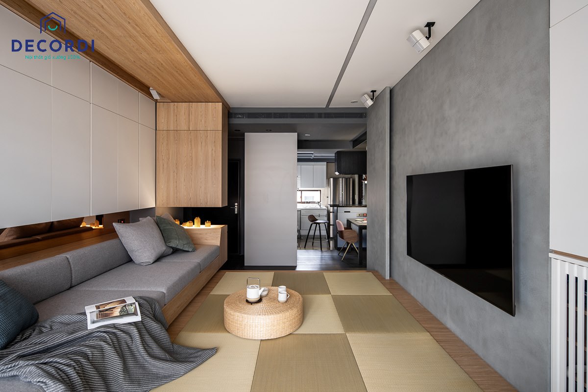 Không gian phòng khách chung cư đẹp với phong cách Nhật Bản