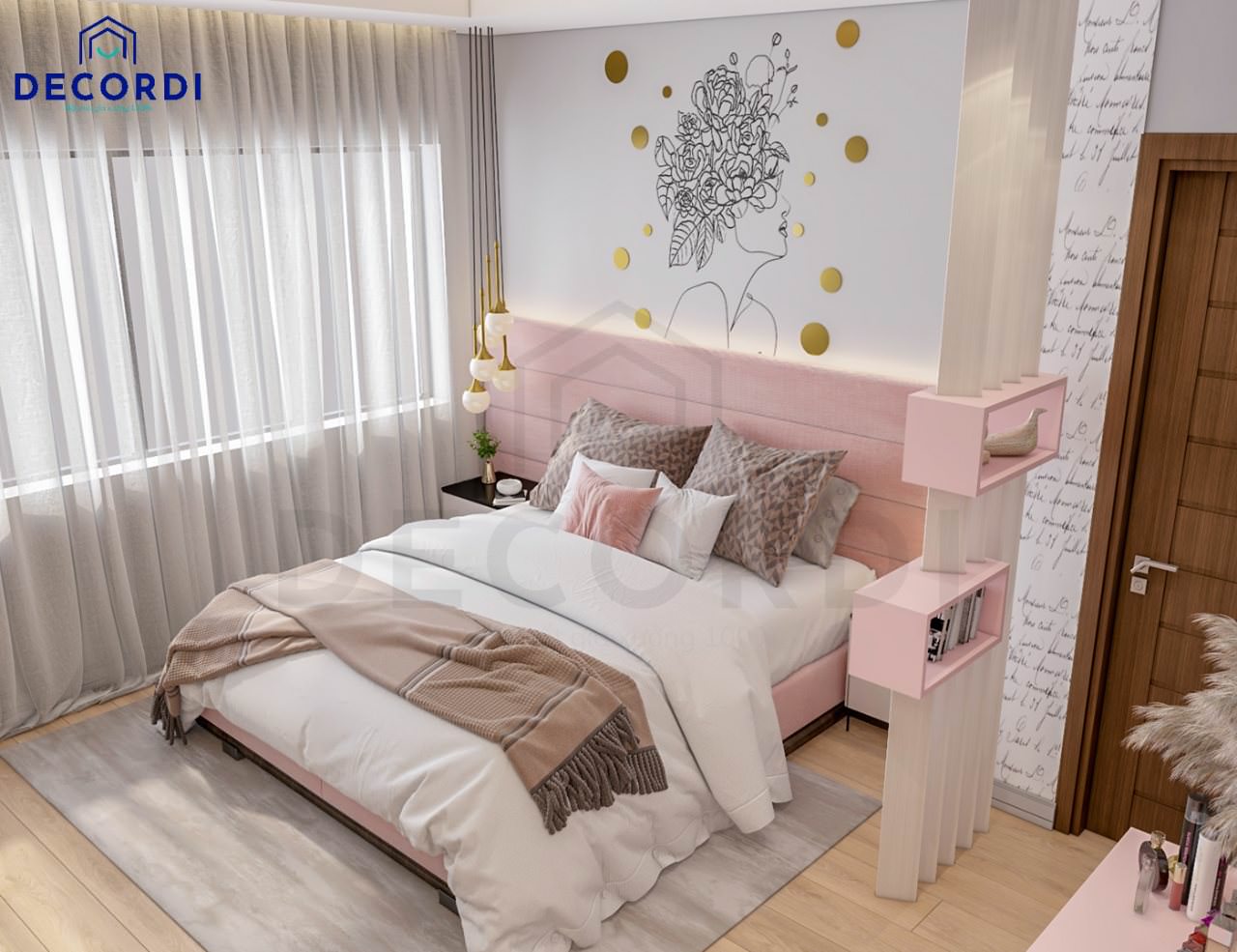 Mẫu trang trí decor phòng ngủ nhỏ gọn màu hồng phối trắng tiện nghi dành cho những cô nàng mệnh Hoả