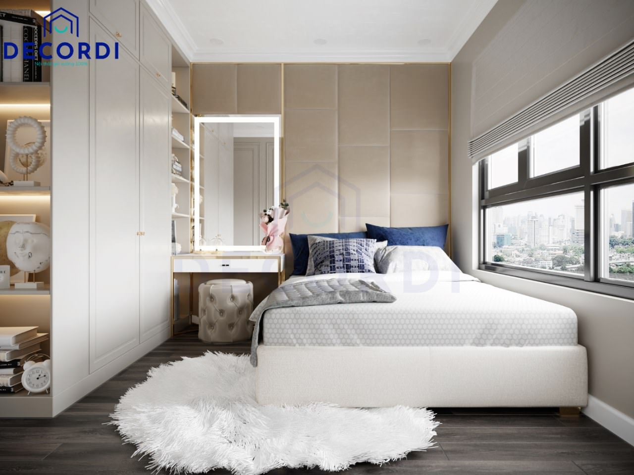 Thiết kế phòng ngủ cho con gái phong cách hiện đại sang trọng với tông màu trắng làm chủ đạo