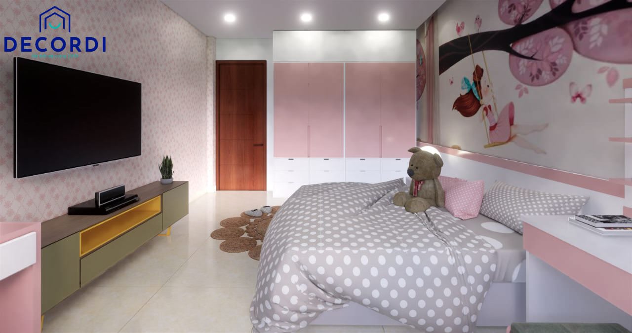 Nội thất phòng ngủ màu hồng lãng mạn cho bé