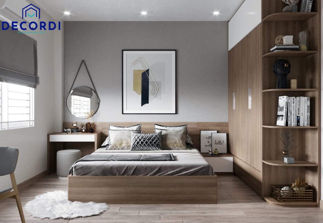 Thiết kế nội thất phòng ngủ chung cư hiện đại, đơn giản từ chất liệu gỗ công nghiệp