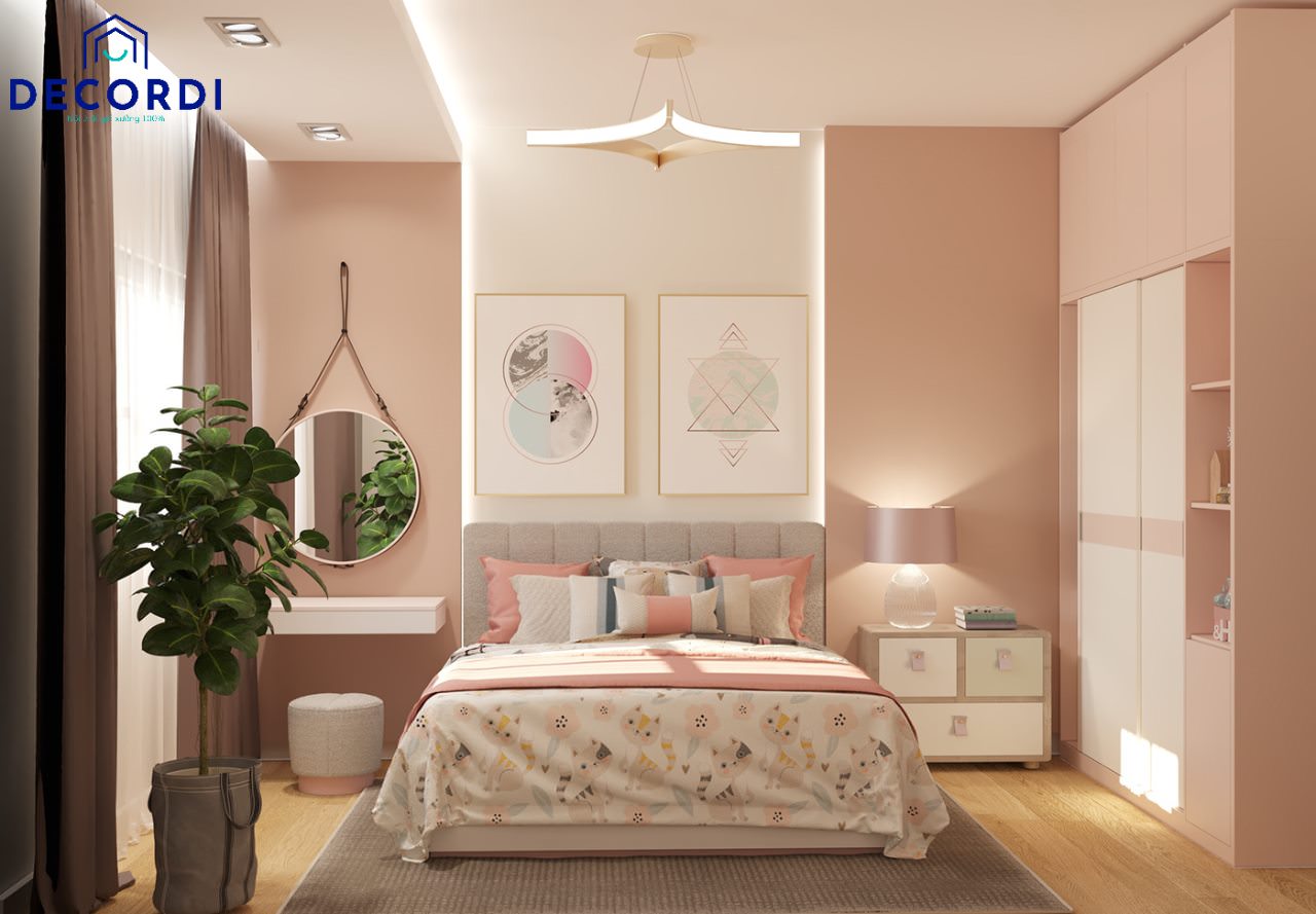 Thiết kế phòng ngủ màu hồng pastel cho bé gái