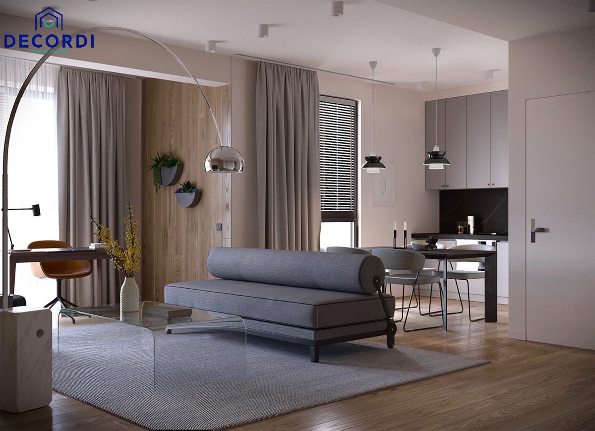 20+ mẫu thiết kế nội thất chung cư 70m2 tối ưu chi phí, không gian 2. Phong khach lien bep