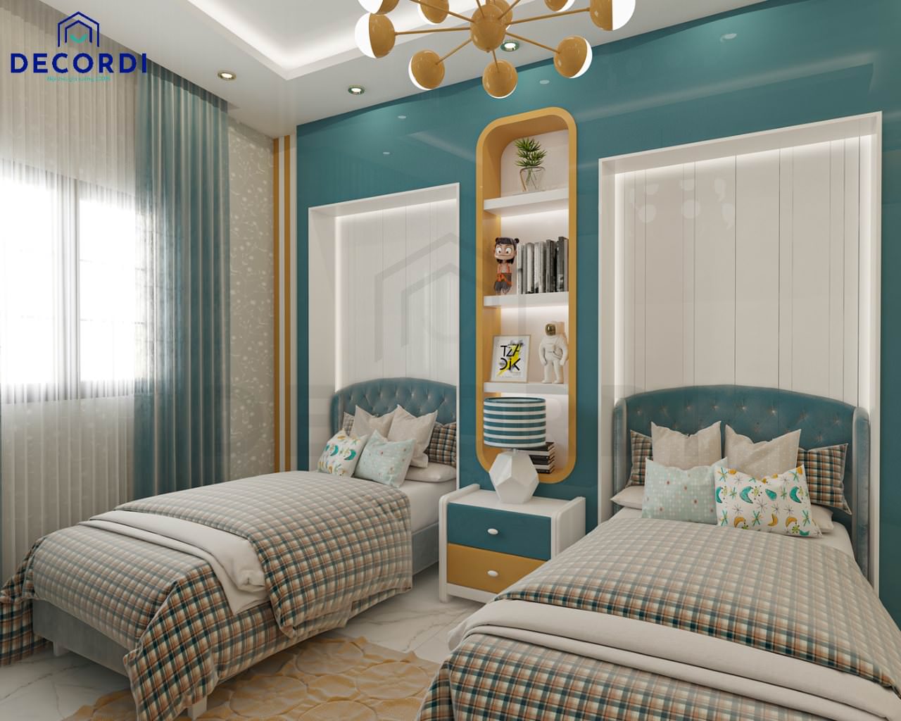 Thiết kế phòng ngủ 16m2 với nội thất đối xứng