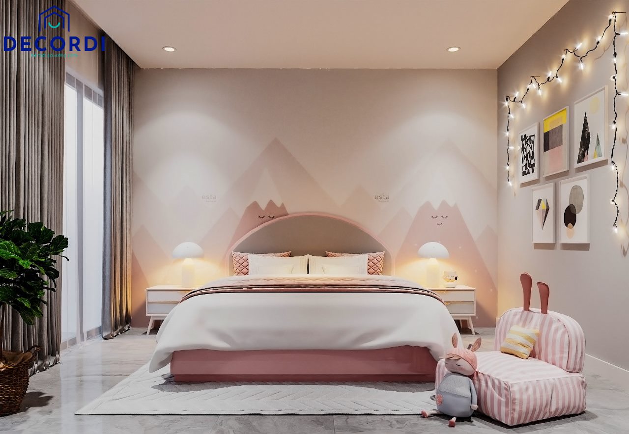 Thêm một mẫu hoàn thiện phòng ngủ cute cho các bé thích màu hồng dịu dàng