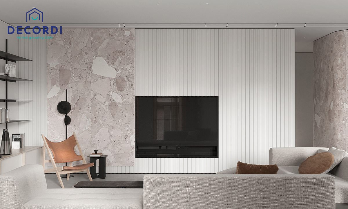 Những mẫu thiết kế nội thất căn hộ chung cư 70m2 đẹp sang trọng nhất 2ke tivi treo tuong dep