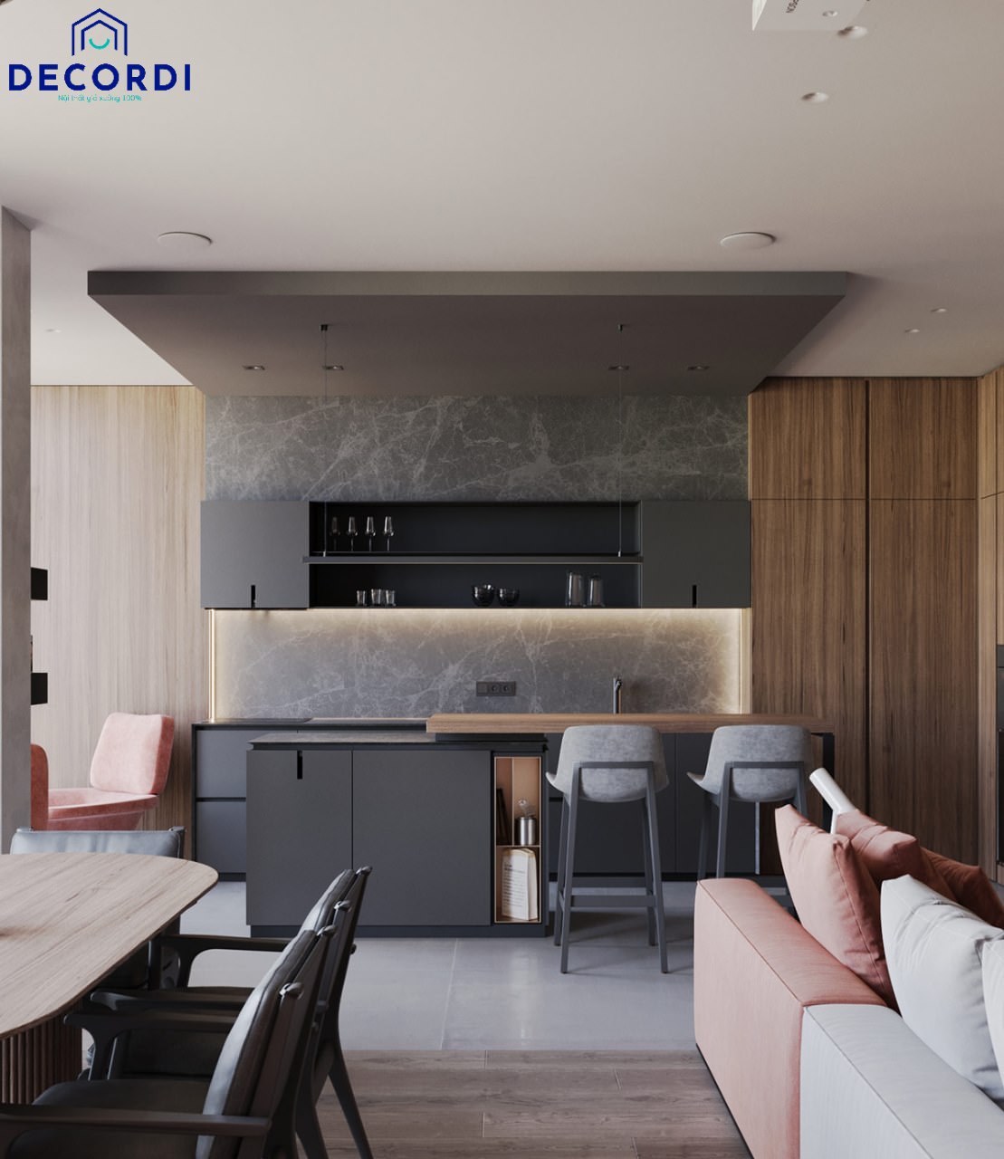 Báo giá 30+ Mẫu nội thất chung cư 60m2 đẹp hiện đại nhất năm 2021 3 phong khach lien bep dep