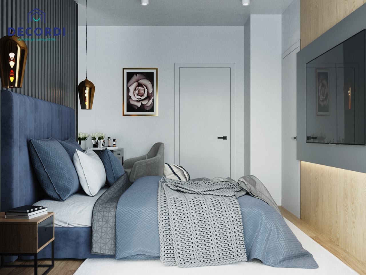 Những mẫu thiết kế nội thất căn hộ chung cư 70m2 đẹp sang trọng nhất 3 phong ngu mau xanh don gian 1