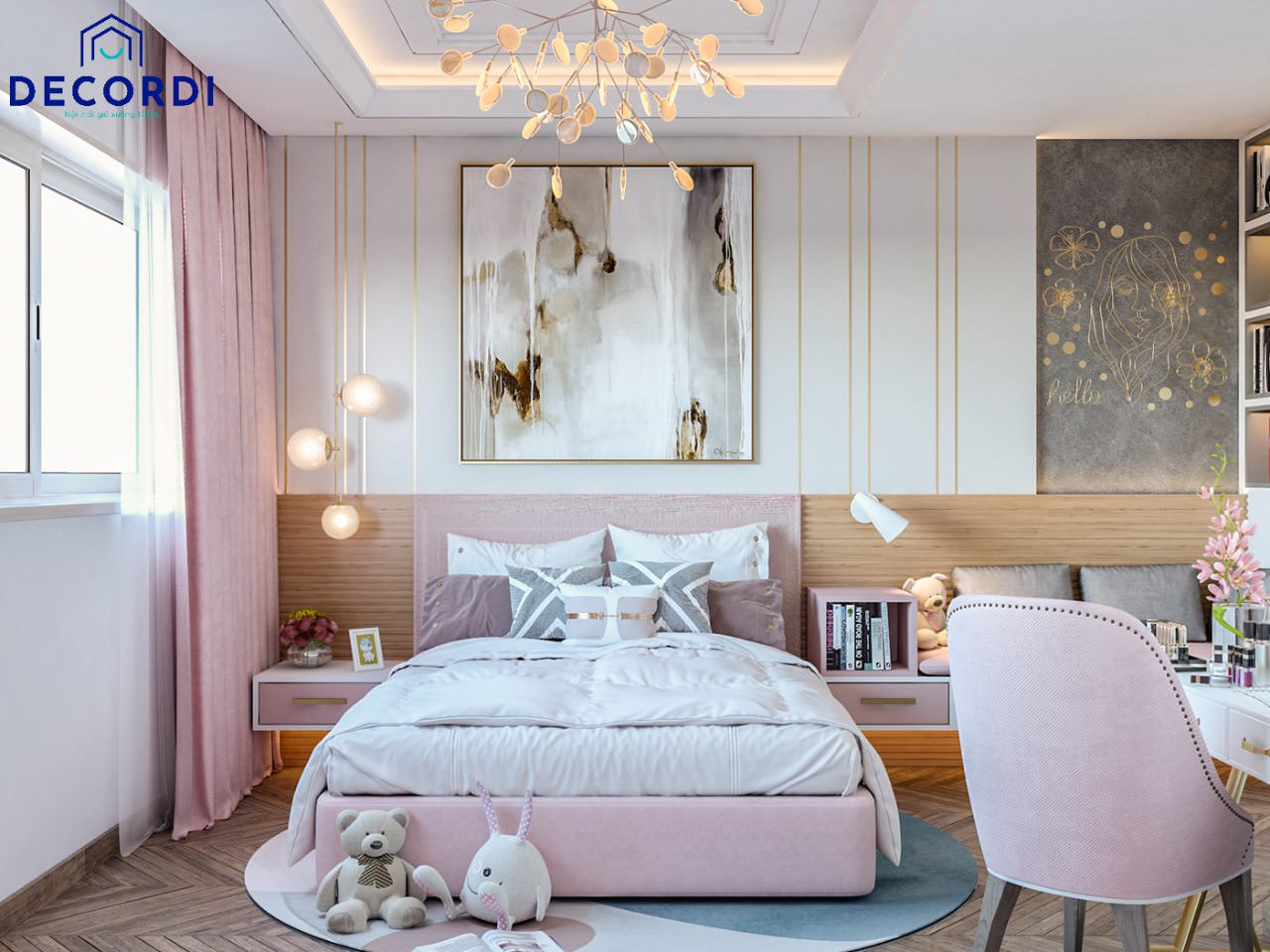Phòng ngủ ngọt ngào và sang trọng với phong cách luxury màu hồng