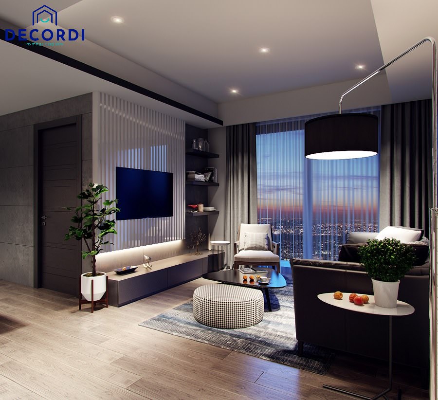 Báo giá 30+ Mẫu nội thất chung cư 60m2 đẹp hiện đại nhất năm 2021 3 tu ke tivi go cong nghiep