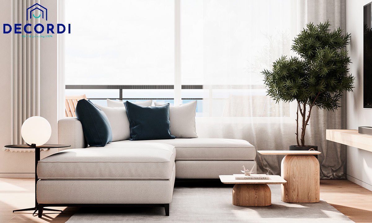 Top 7+ mẫu thiết kế nội thất chung cư 45m2 hiện đại - tiện nghi 3. Bo ghe sofa chu L toi uu dien tich 1