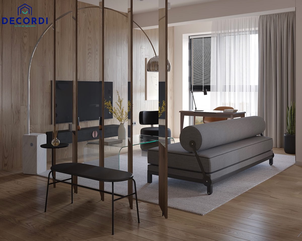 20+ mẫu thiết kế nội thất chung cư 70m2 tối ưu chi phí, không gian 3. Vach ngan phong khach sang tao