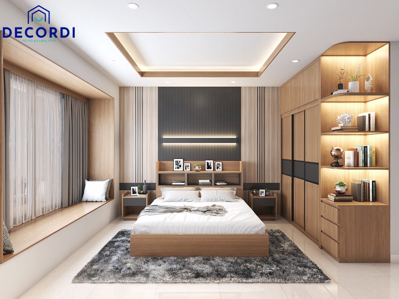 Thiết kế phòng ngủ lớn đẹp sang trọng với chất liệu gỗ cao cấp