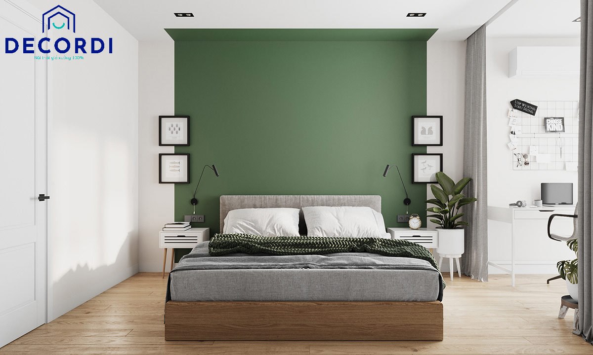 Top 7+ mẫu thiết kế nội thất chung cư 45m2 hiện đại - tiện nghi 5. Phong ngu master mau xanh tuoi mat 1