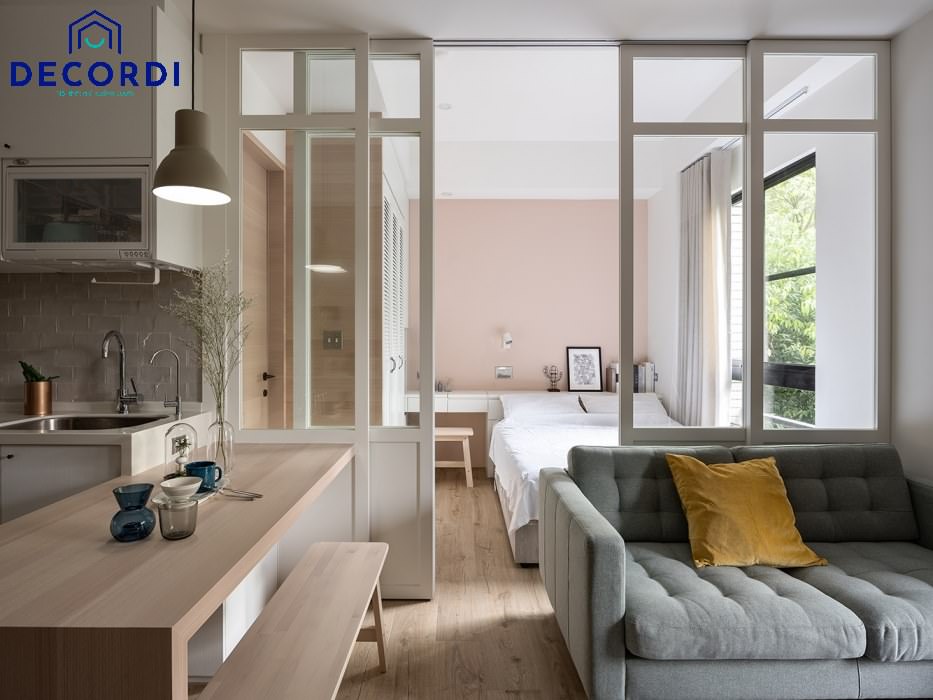 Top 7+ mẫu thiết kế nội thất chung cư 45m2 hiện đại - tiện nghi 5. Vach kinh hien dai 1