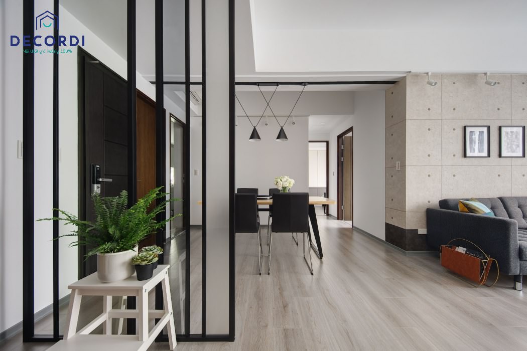 Tổng hợp mẫu thiết kế nội thất chung cư 68m2 đẹp nhất 2021 5. Vach ngan trang tri phong khach hien dai 2