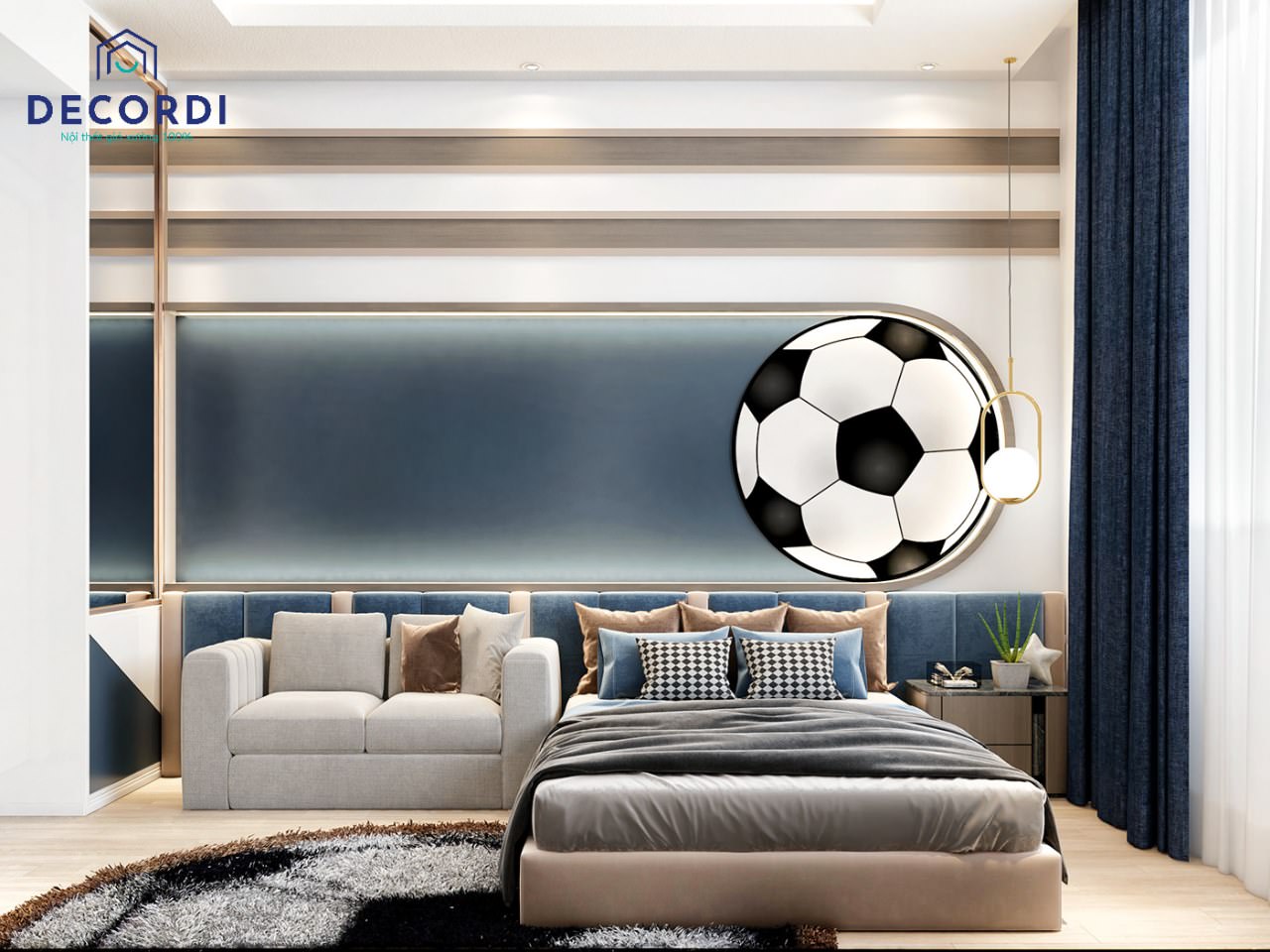 Những mẫu thiết kế nội thất căn hộ chung cư 70m2 đẹp sang trọng nhất 6 noi that phong ngu con trai