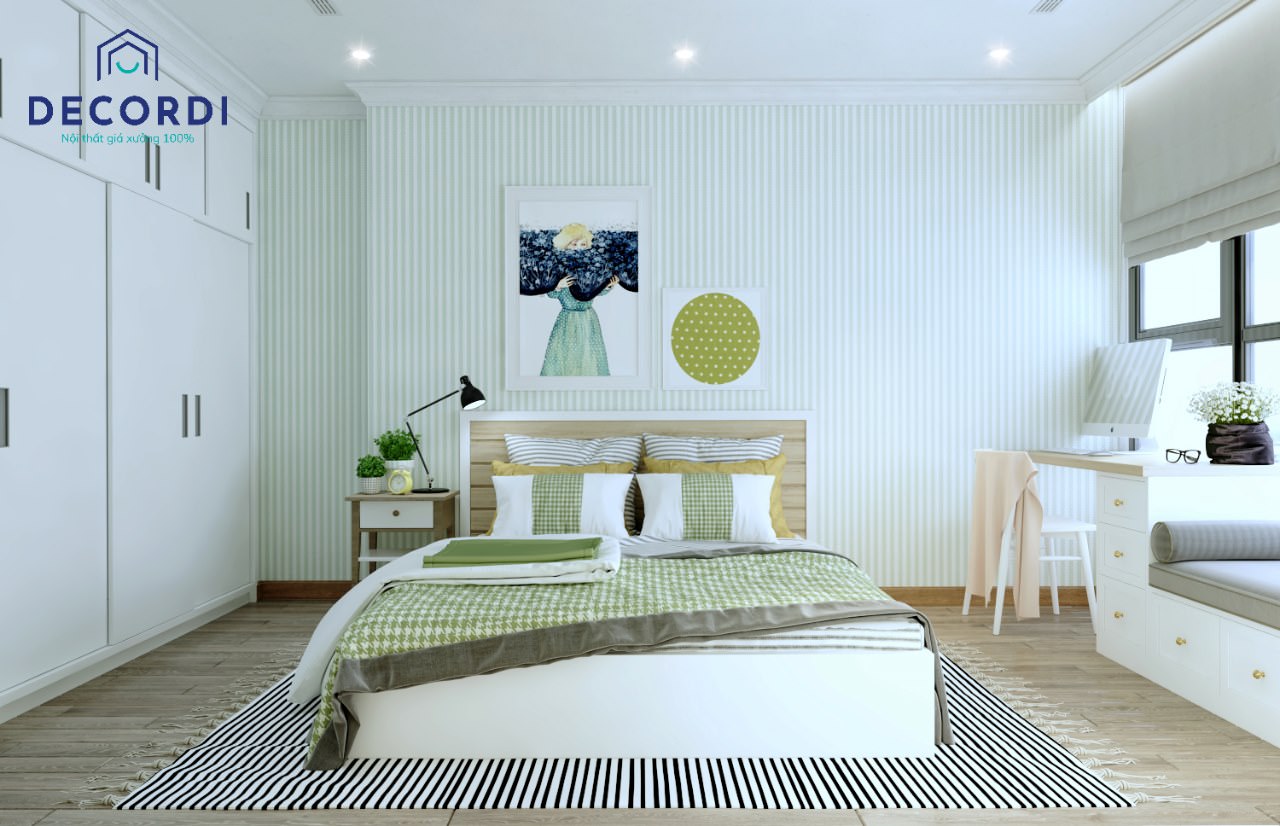Những mẫu thiết kế nội thất căn hộ chung cư 70m2 đẹp sang trọng nhất 6 phong ngu mau xanh la