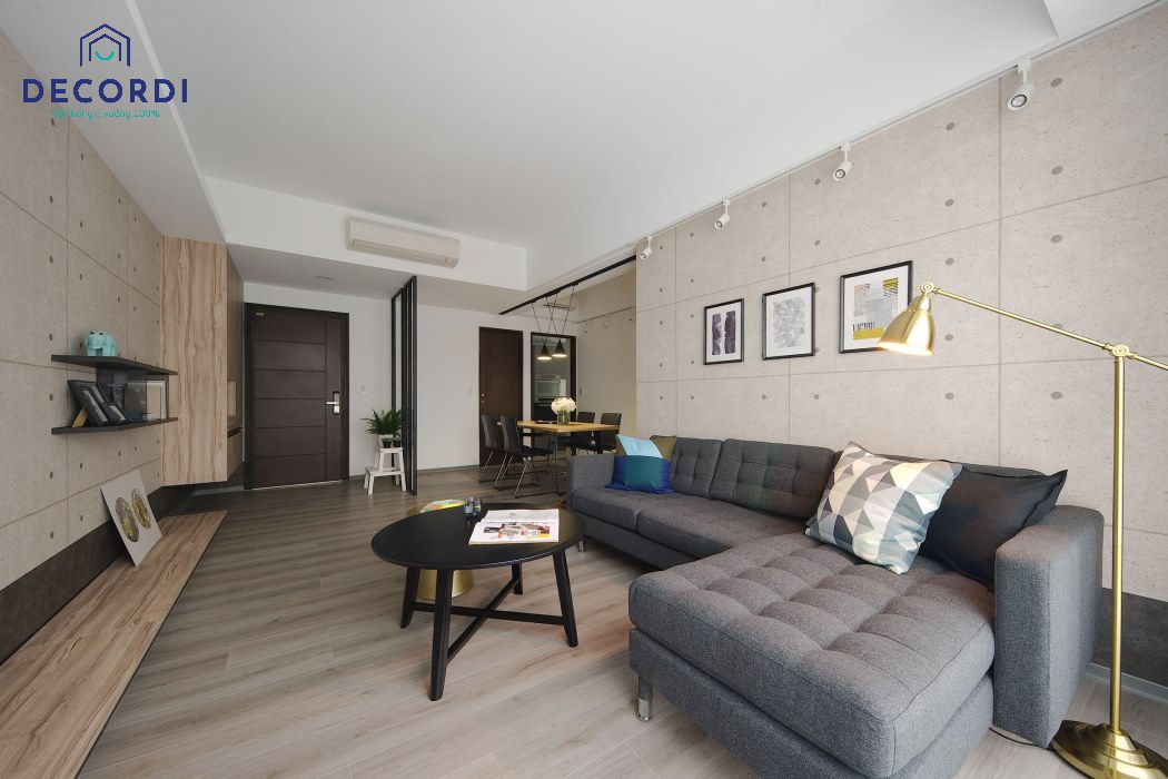 Tổng hợp mẫu thiết kế nội thất chung cư 68m2 đẹp nhất 2021 6. Ghe sofa chu L phong khach sang trong 2