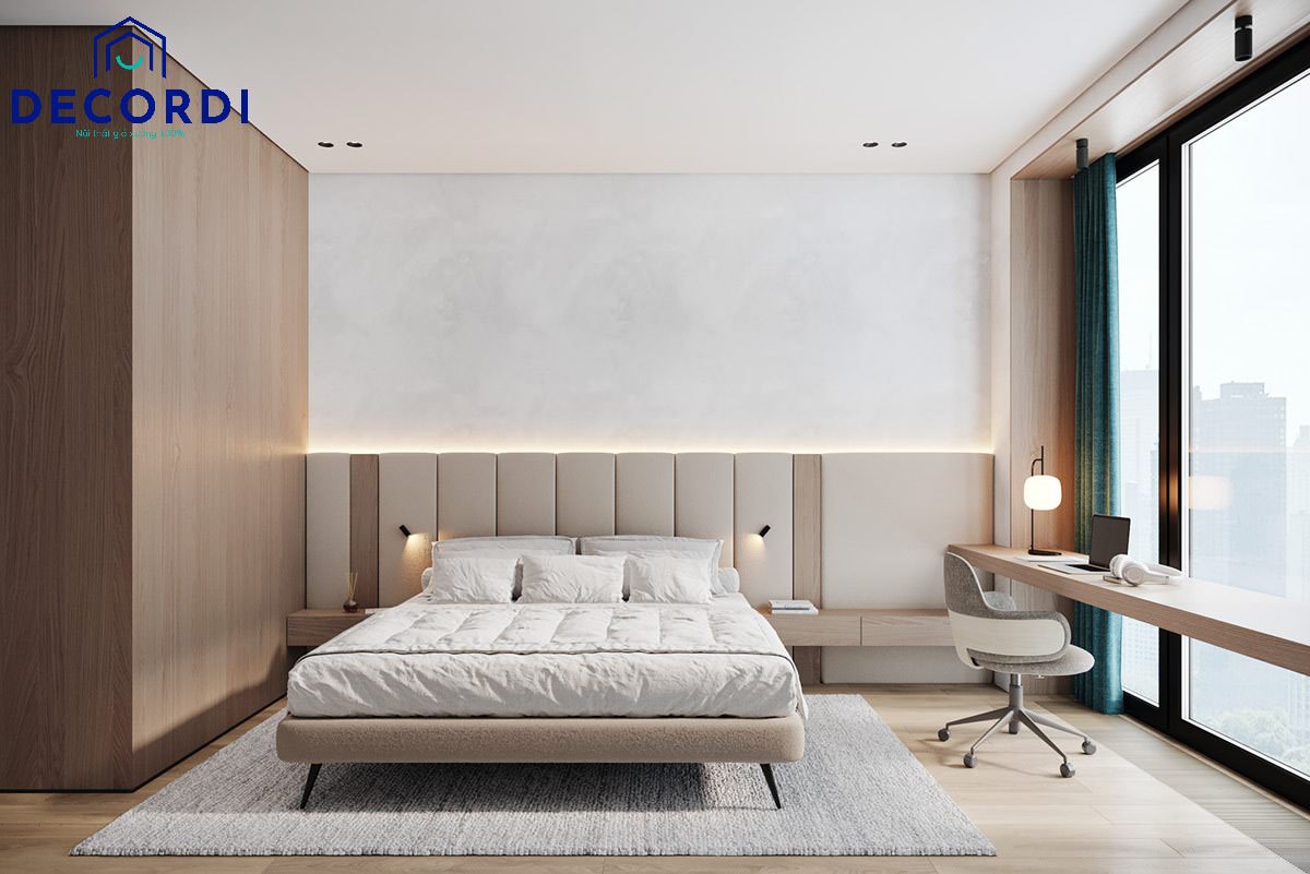 Thiết kế phòng ngủ tông màu gỗ đẹp với diện tích vừa đủ sinh hoạt