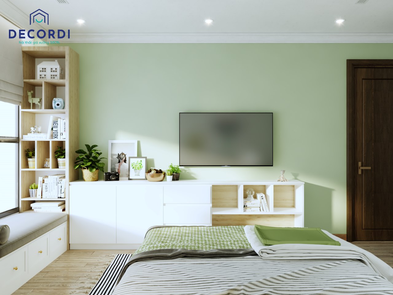 Những mẫu thiết kế nội thất căn hộ chung cư 70m2 đẹp sang trọng nhất 8 phong ngu xanh la cho be