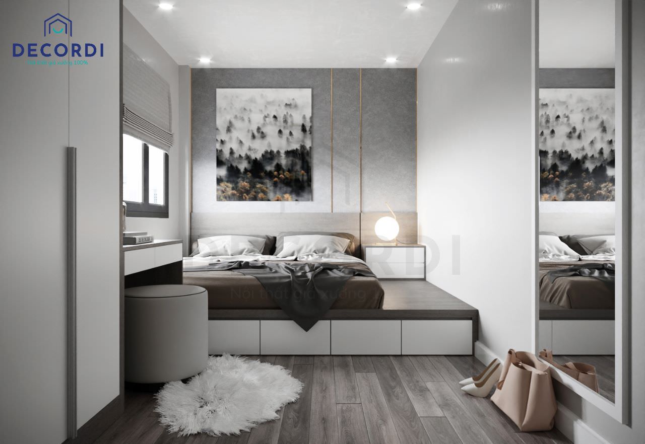 Thiết kế phòng ngủ màu xám tối giản, nhẹ nhàng