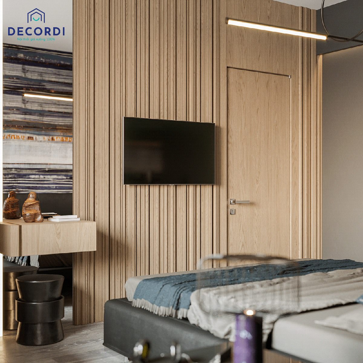 Tổng hợp mẫu thiết kế nội thất chung cư 68m2 đẹp nhất 2021 8 tivi treo tuong dep