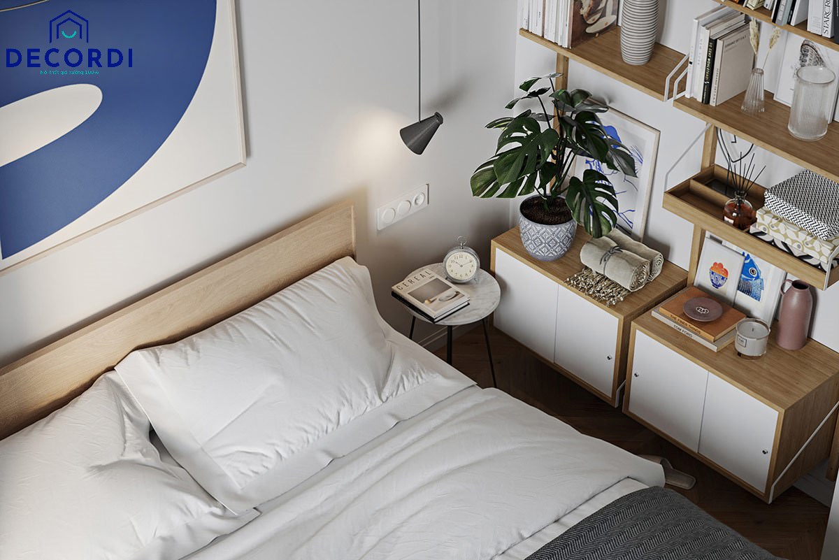 20+ mẫu thiết kế nội thất chung cư 70m2 tối ưu chi phí, không gian 9. Ke tu treo tuong trang tri phong ngu
