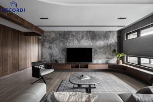 Bàn sofa hình vuông bo góc với chất liệu đá granite sáng bóng cho không gian thêm sang trọng và đẳng cấp 