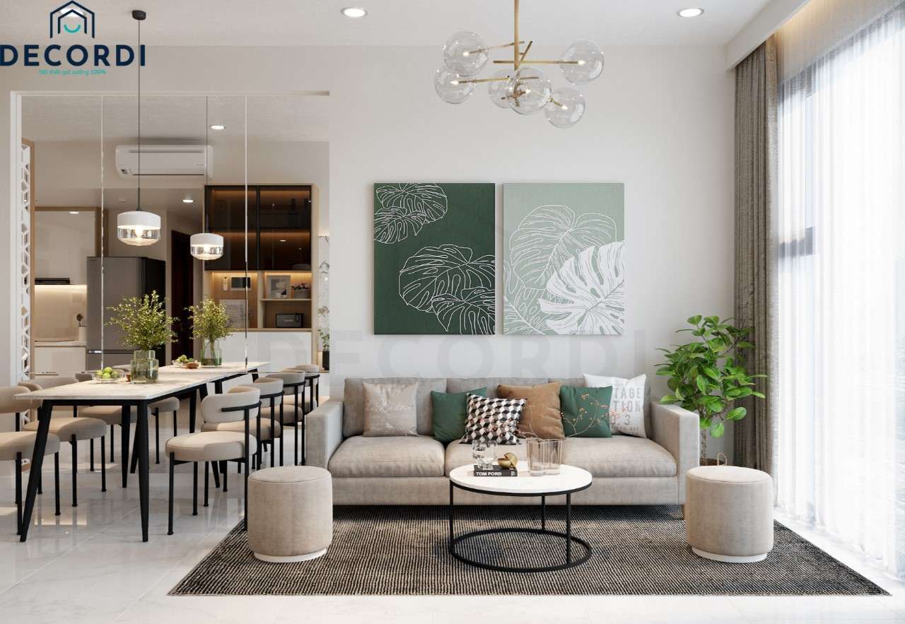 Thiết kế nội thất căn hộ chung cư hiện đại với gam màu trắng xám nhẹ nhàng