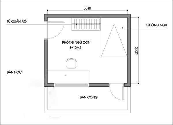 Phương án mặt bằng và các mẫu thiết kế phòng ngủ nhỏ 10m2