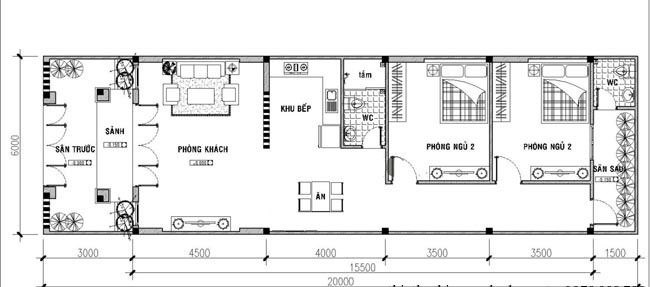 Thiết kế mẫu nhà ống 1 tầng đẹp 3 phòng ngủ đầy đủ công năng sử dụng 2023