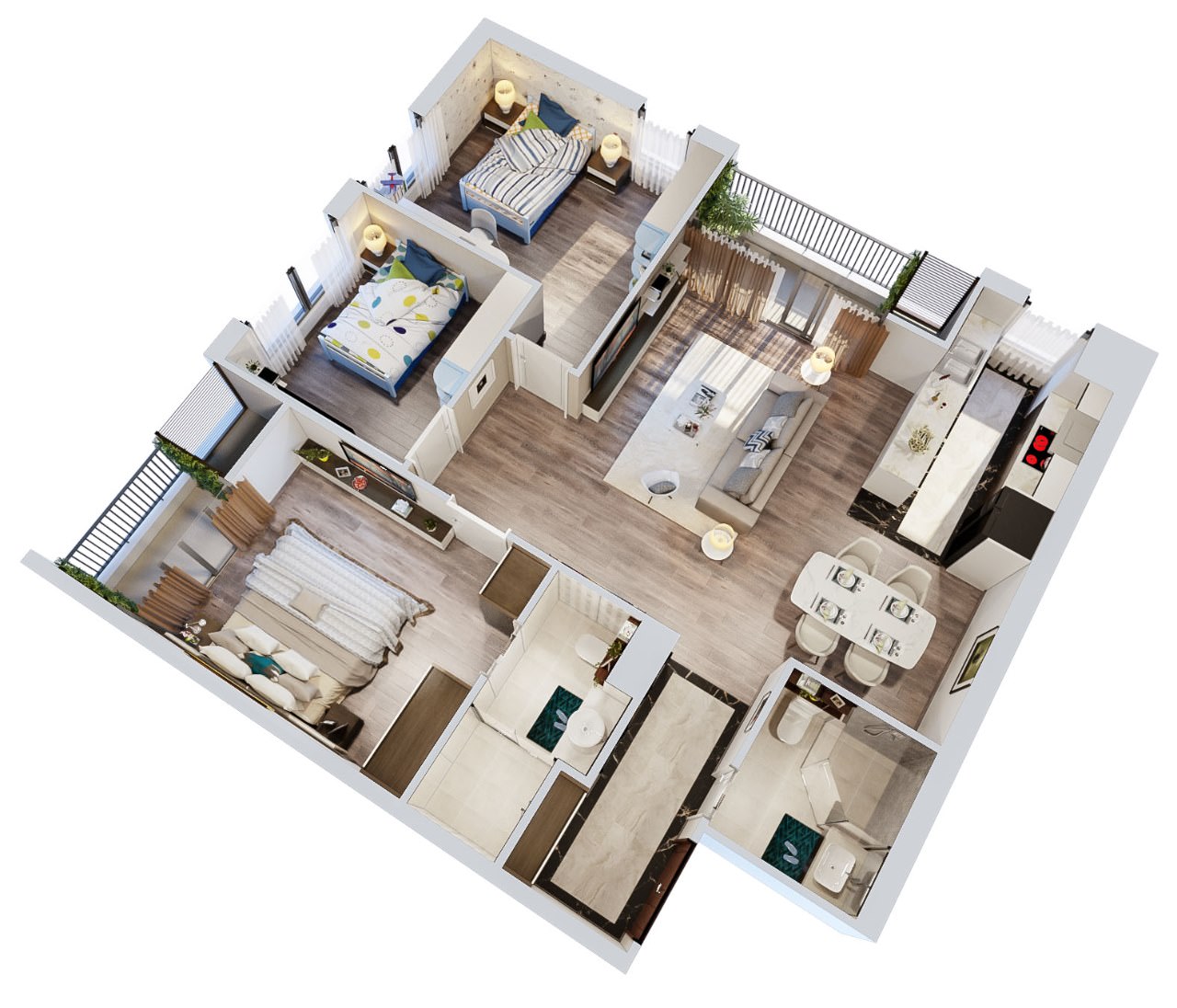 Báo giá hoàn thiện nội thất căn hộ chung cư 70m2 đẹp 2, 3 phòng ngủ