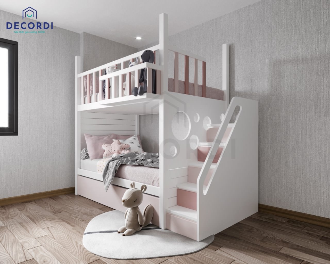 Phòng ngủ trẻ em đáng yêu với thiết kế giường tầng tiết kiệm diện tích