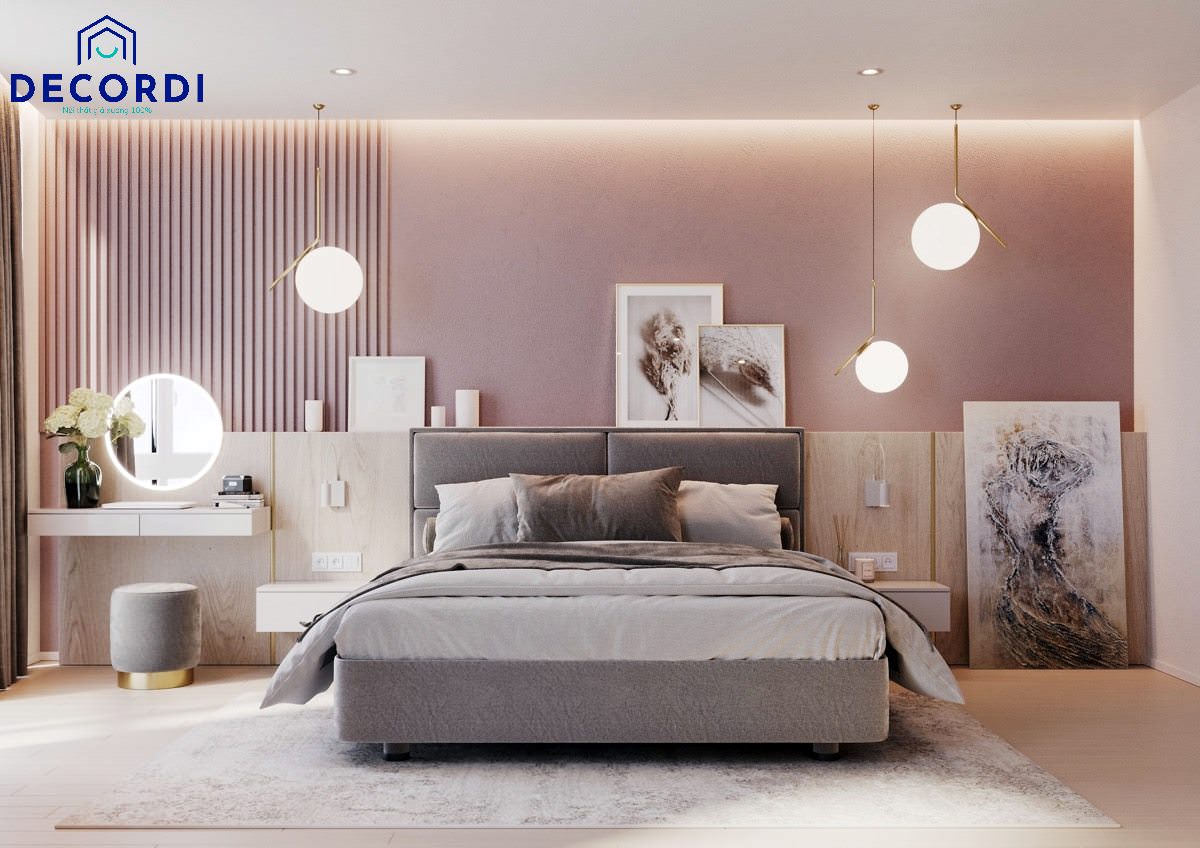 Phòng ngủ màu hồng khá được yêu thích trong thiết kế nội thất phòng ngủ cho người mệnh Hoả