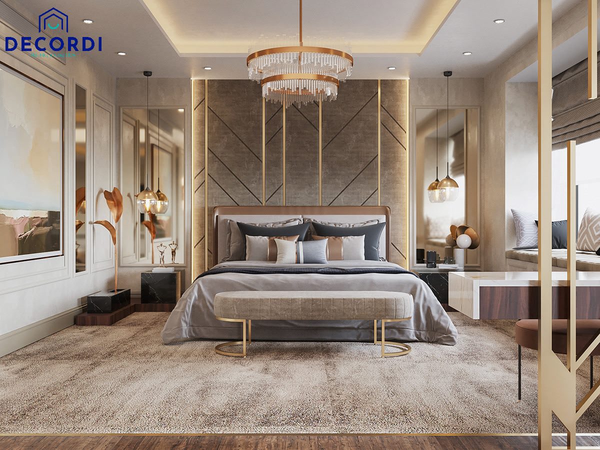 Thiết kế nội thất phòng ngủ dành cho 2 vợ chồng theo phong cách luxury mang lại sự sang trọng, cao cấp.