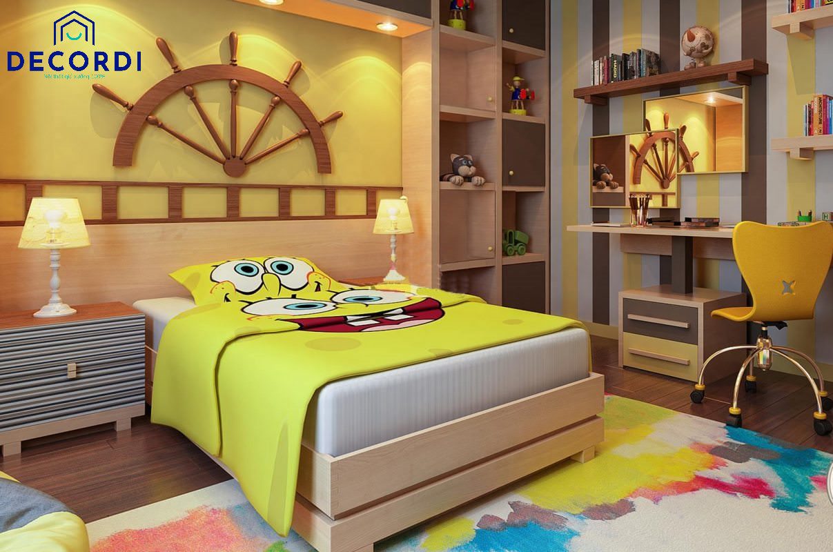 Phòng ngủ màu vàng phong cách cho bé trai thích làm thủy thủ