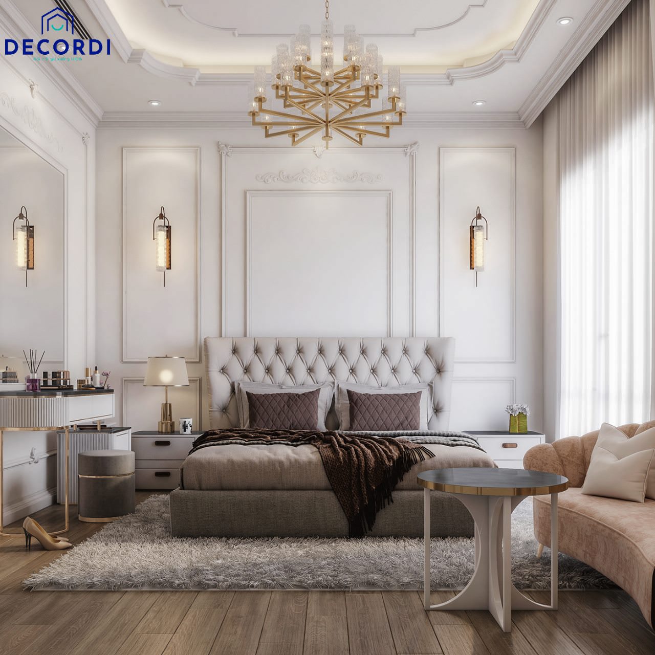 Màu sắc phổ biến trong thiết kế phòng ngủ nhà phố tầng trệt phong cách tân cổ điển