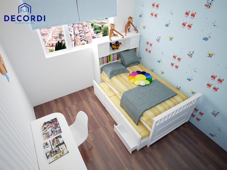 Phòng ngủ 5m2 đơn giản với giường tầng kéo nhỏ gọn và tiện lợi