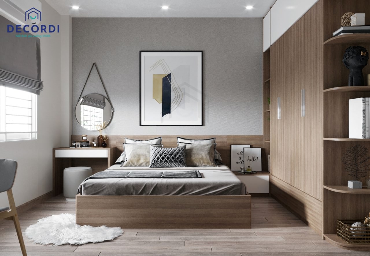Thiết kế phòng ngủ master tone màu gỗ ấm cúng nhưng không kém phần hiện đại tiện nghi
