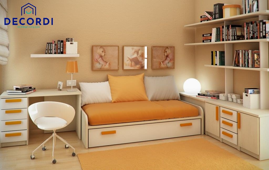 Phòng ngủ màu cam nhẹ nhàng cho bạn nào mang mệnh Hoả