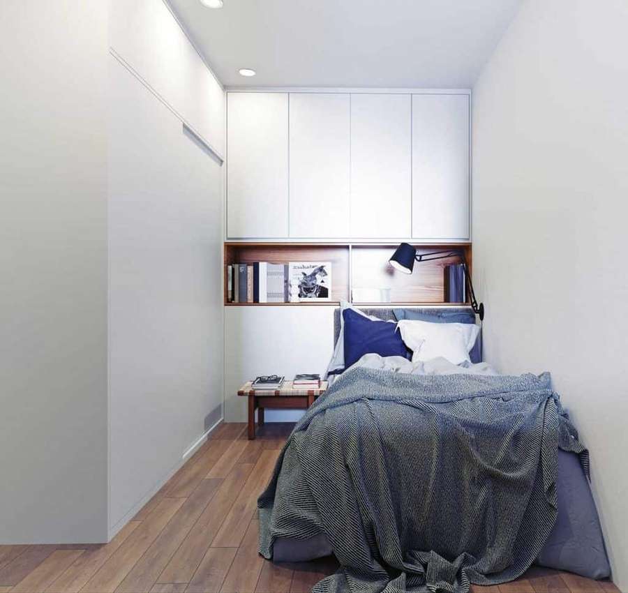 Tối ưu diện tích phòng ngủ 3m2 với hệ tủ lưu trữ và trang trí sau giường 