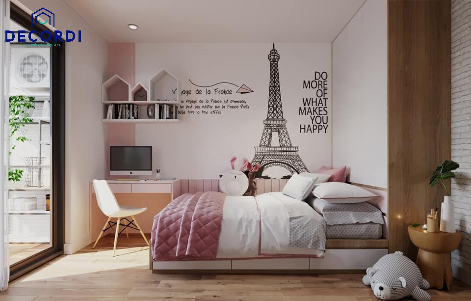 Mẫu phòng ngủ hiện đại với tone màu hồng pastel dễ thương