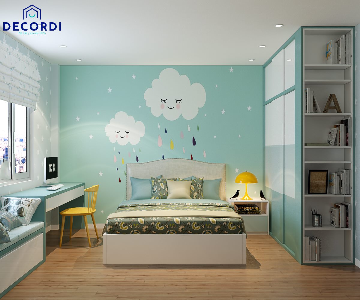 Thiết kế phòng ngủ cho những bé gái yêu thích màu xanh năng động