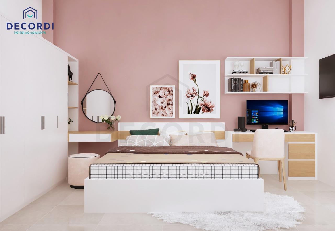 Thiết kế phòng ngủ màu hồng ngọt ngào cho bạn gái