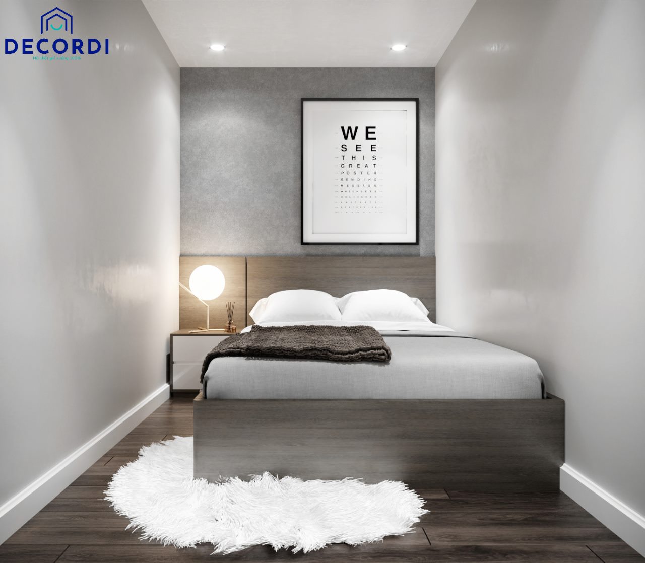 Nội thất phòng ngủ đơn giản cho khách với gam màu trung tính