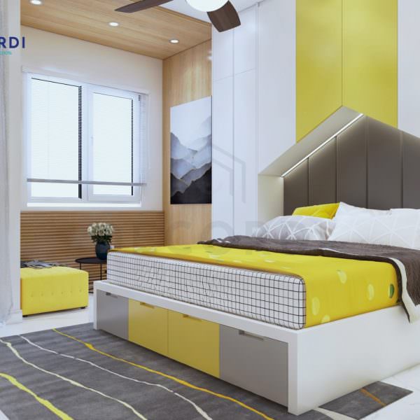 4 nội thất phòng ngủ thông dụng gam màu vàng hiện đại