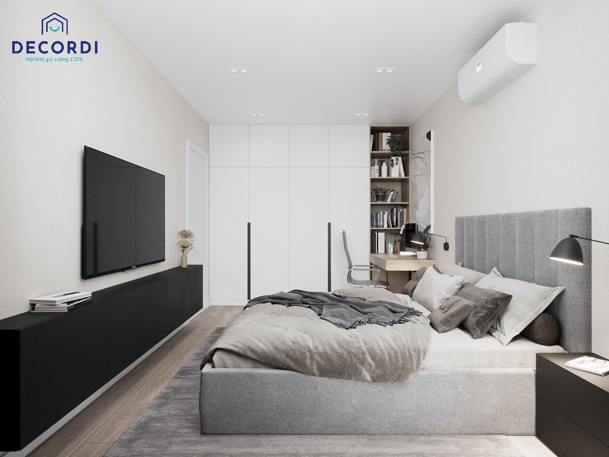 Báo giá thiết kế nội thất phòng ngủ tối giản tông xám Bình Dương |TuanLinh