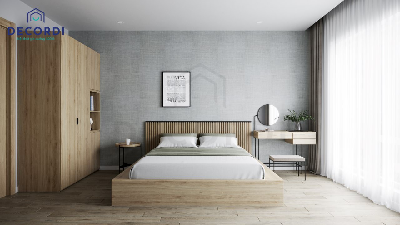 Thiết kế không gian phòng ngủ rộng rãi với bộ nội thất gỗ sang trọng