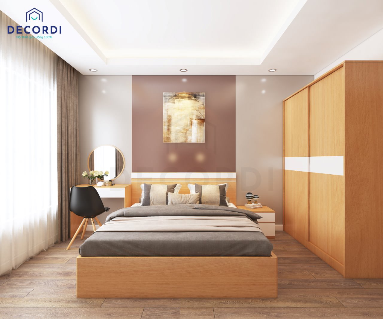 Thiết kế phòng ngủ hiện đại với tone màu cam nổi bật, cá tính